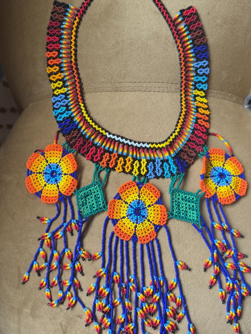 Huichol Seed Bead Flower Necklace: Handmade Jewelry